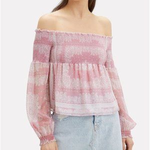 INTERMIX Pink Silk Paisley Off Shoulder Top S NWT